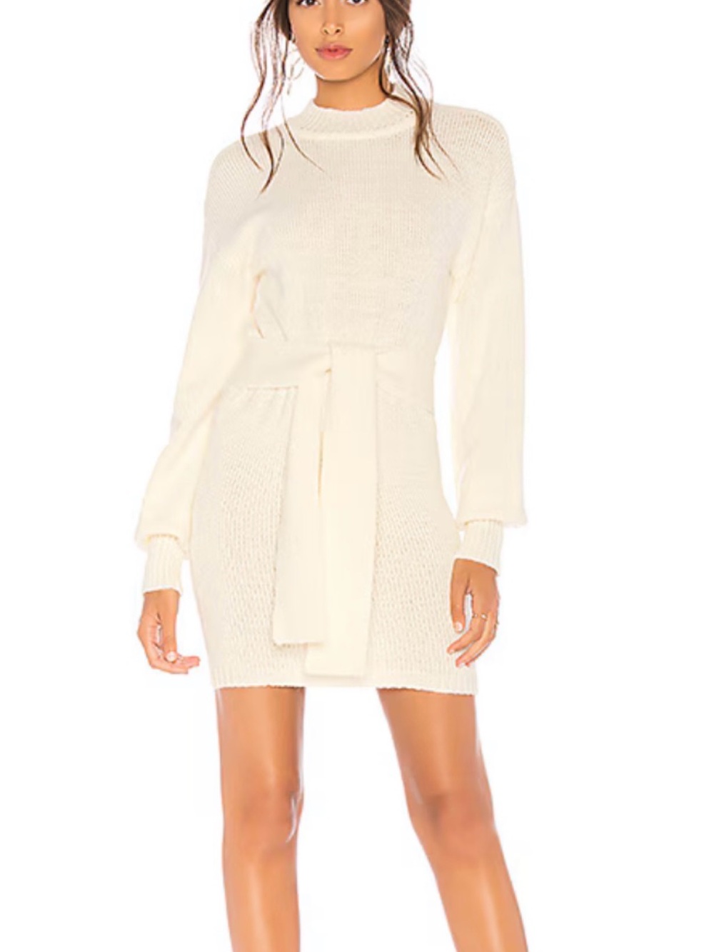 Lovers + Friends Beige Cream Knit Sweater Dress with Waist Tie Wrap